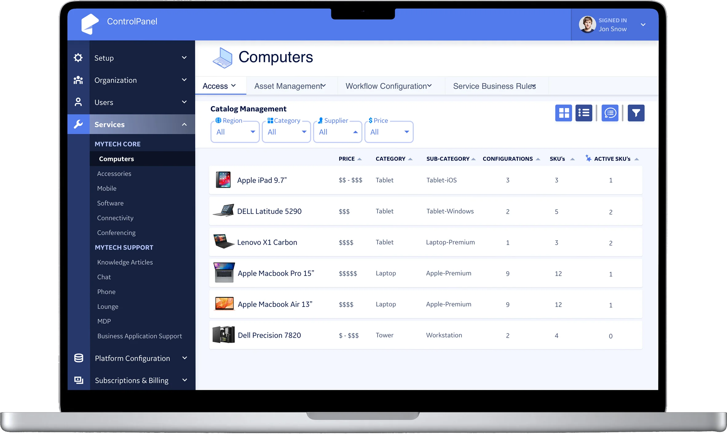 MyTech — Catalog List View